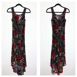 Rare 1990s Vintage Betsey Johnson Velvet Burnout Floral Maxi Dress Size Small